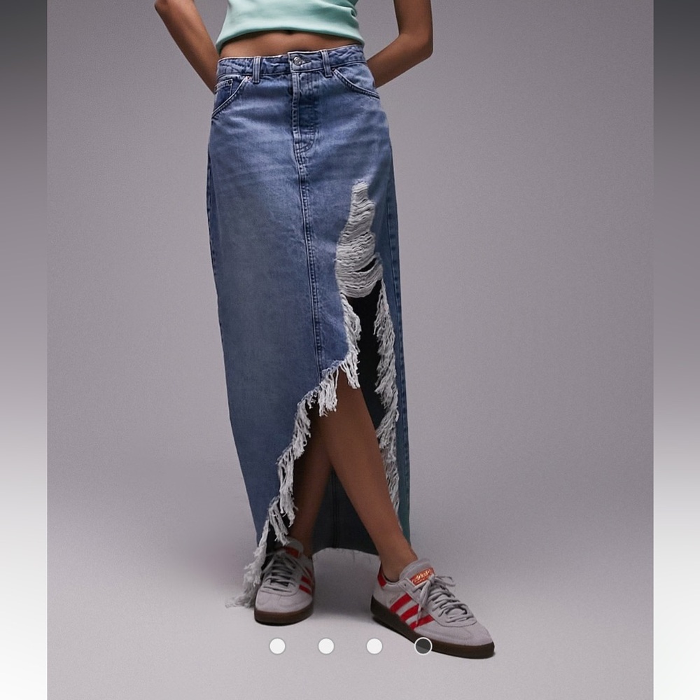Topshop Rip Slit Denim Skirt In Blue